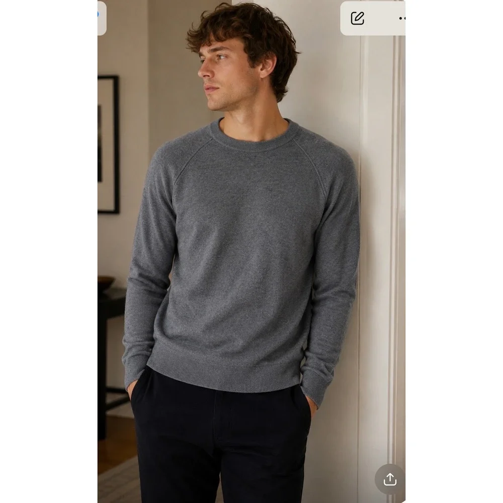 Banana Republic Mens Franco Italian Merino Wool Crewneck Sweater Gray M